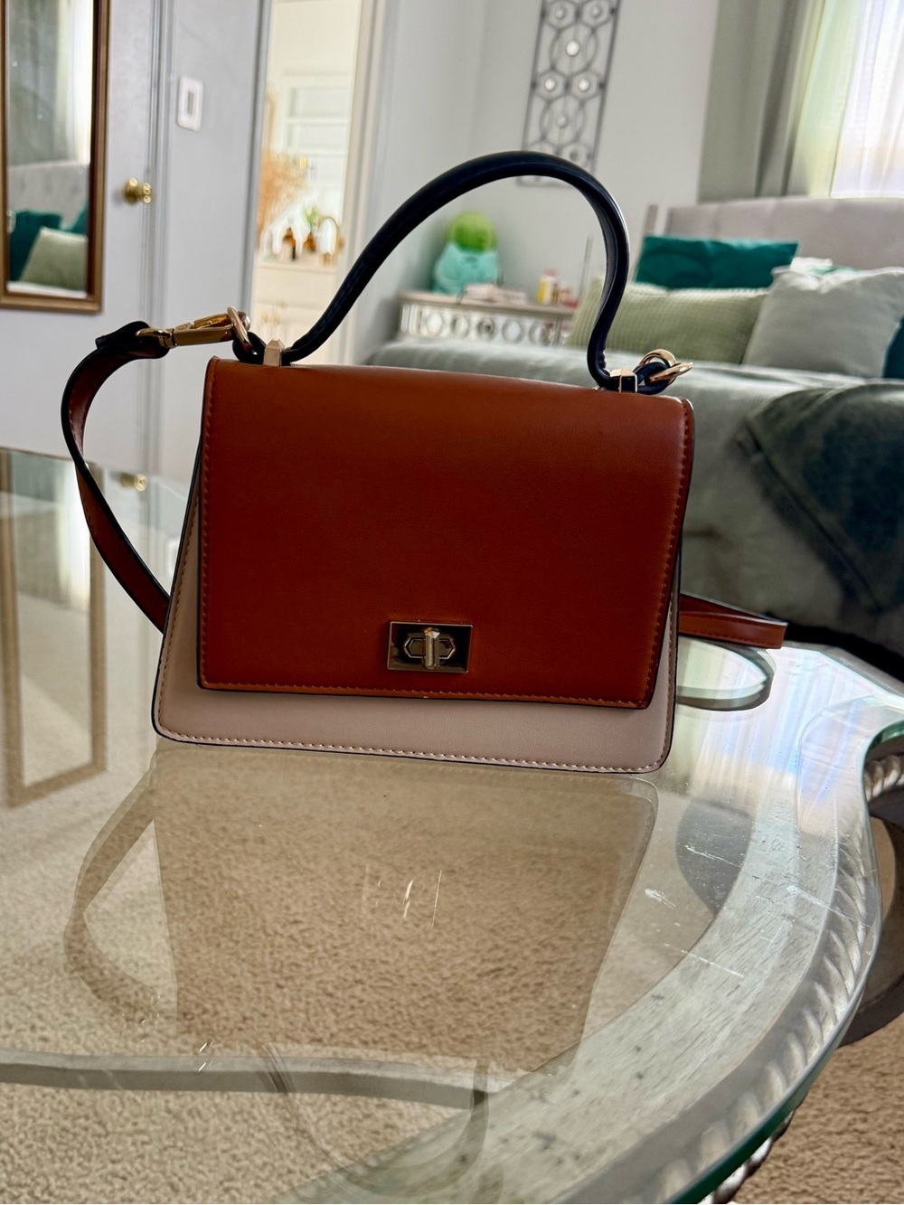 Beige & Cognac Structured Mini Bag